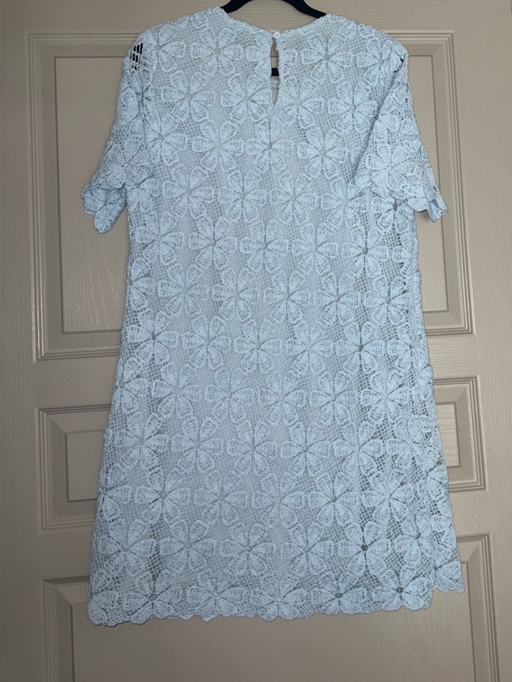 Tuckernuck Baby Blue Crochet Floral Belclaire Shift Short Sleeve Dress Sz Large - Picture 8 of 9